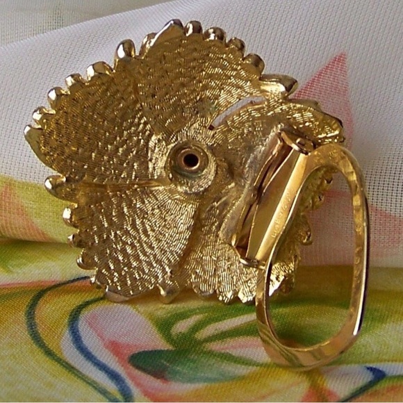 Vintage LIEBA USA GOLD TONE Scarf Dress CLIP FLOWER floral - Picture 8 of 12